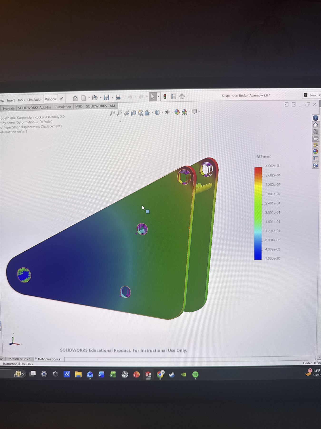 FEA stress and deformation study on a suspension rocker