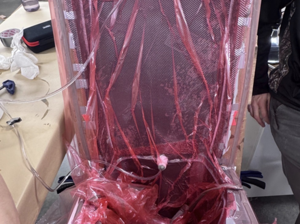 Nosecone resin infusion layup, vacuum-bagged for cure