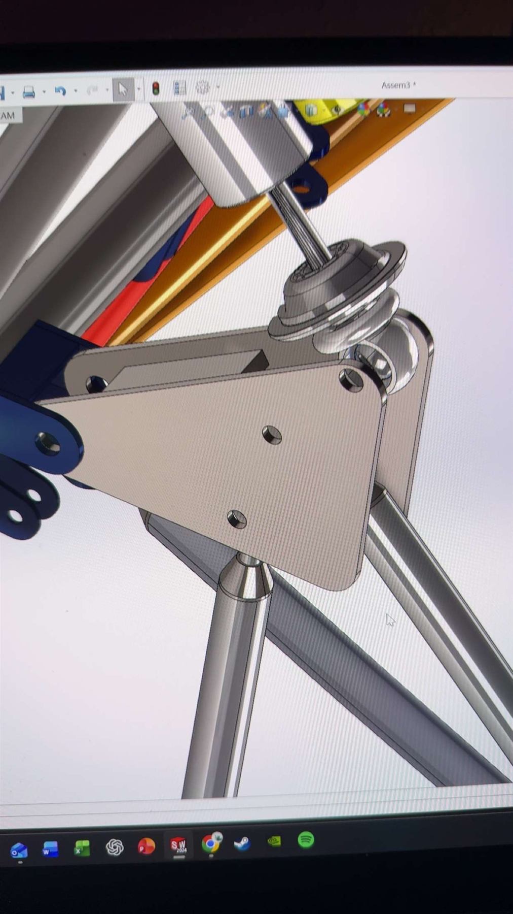 Suspension rocker assembly with coilover, modeled in SolidWorks