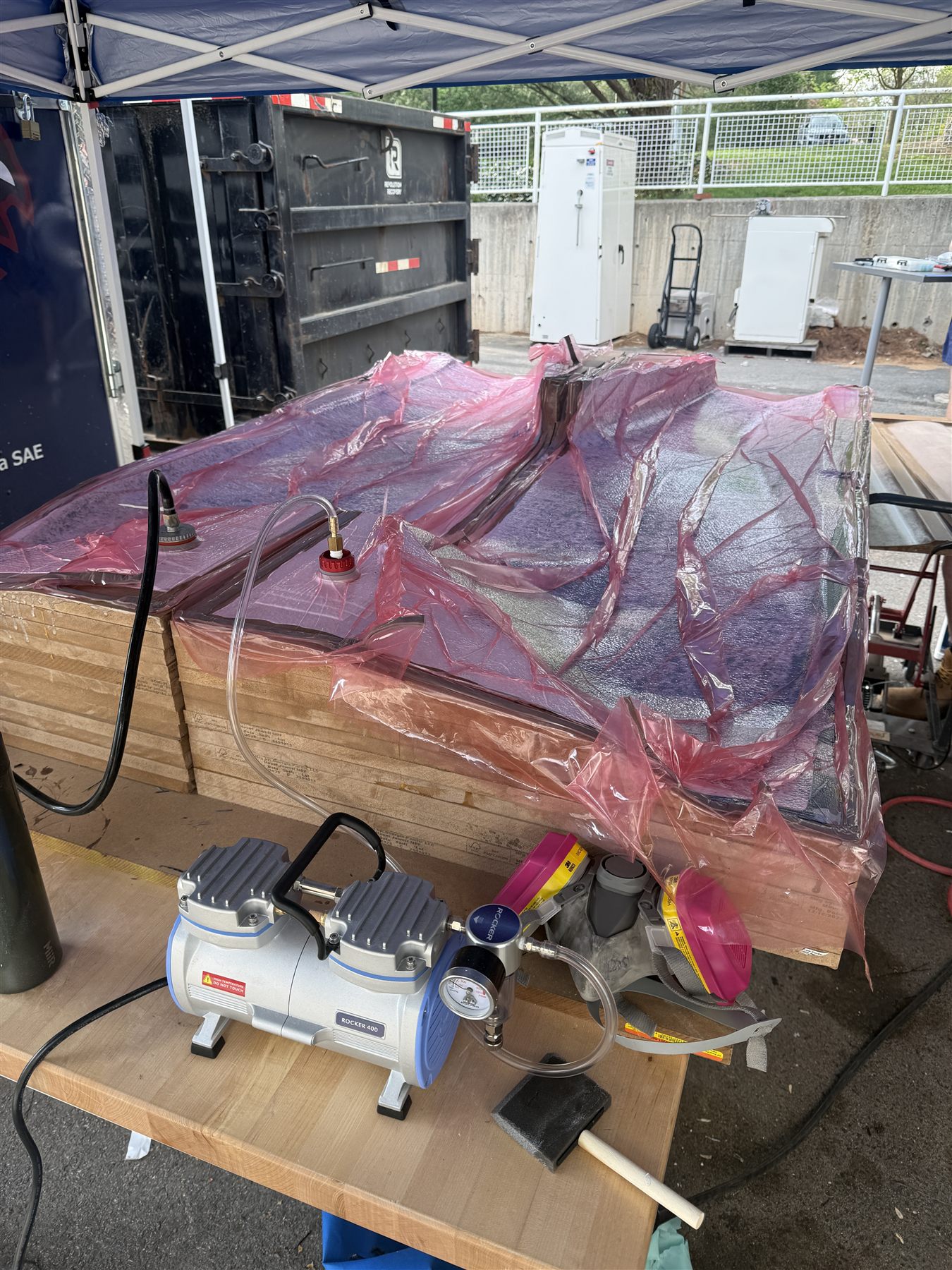 Undertray and diffuser vacuum-bagged for cure